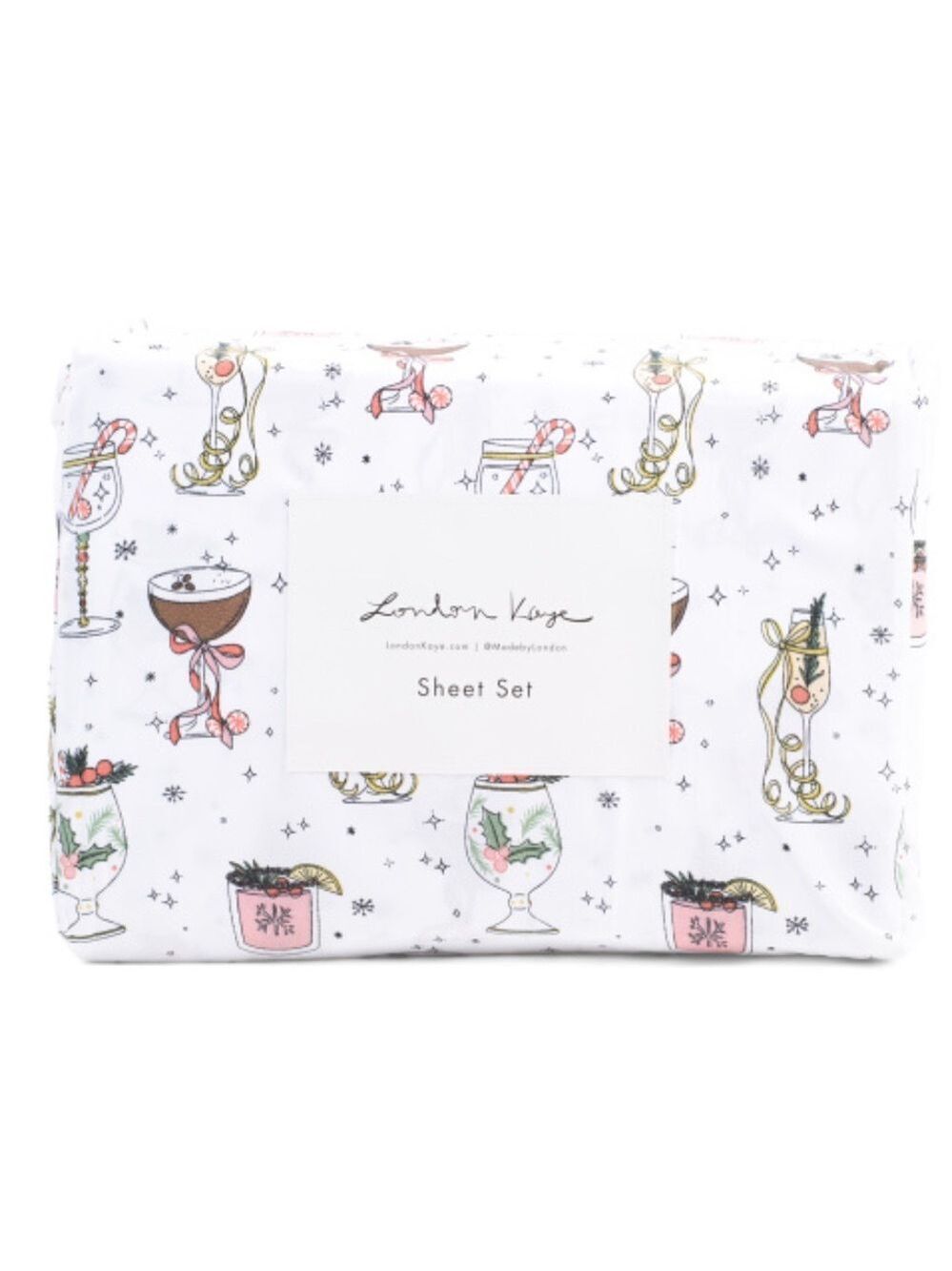 London Kaye Deck The Cocktails Christmas King Sheet Set New